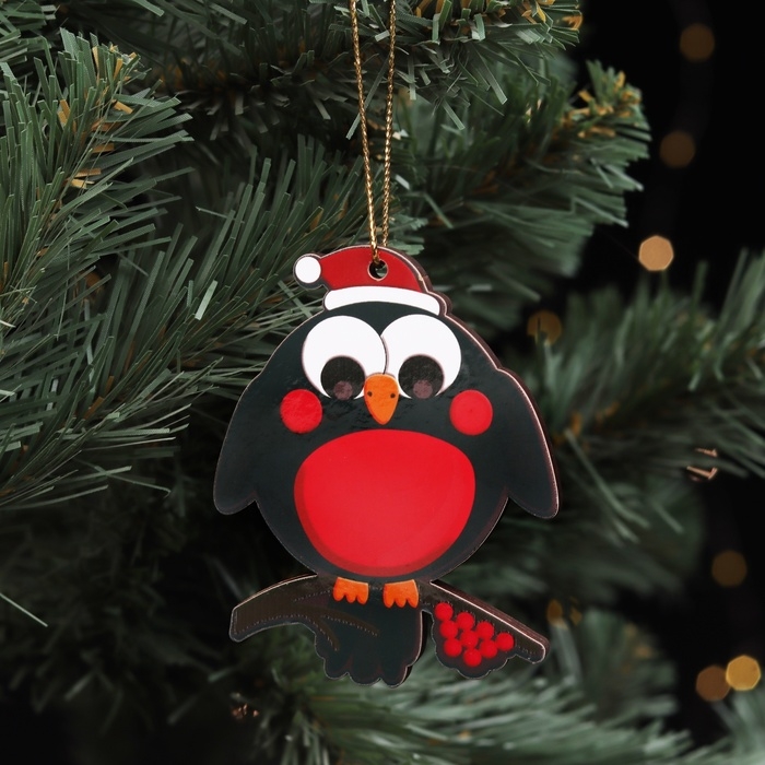 Ёлочная игрушка двусторонняя "Снегирь на ветке", 9х6 см