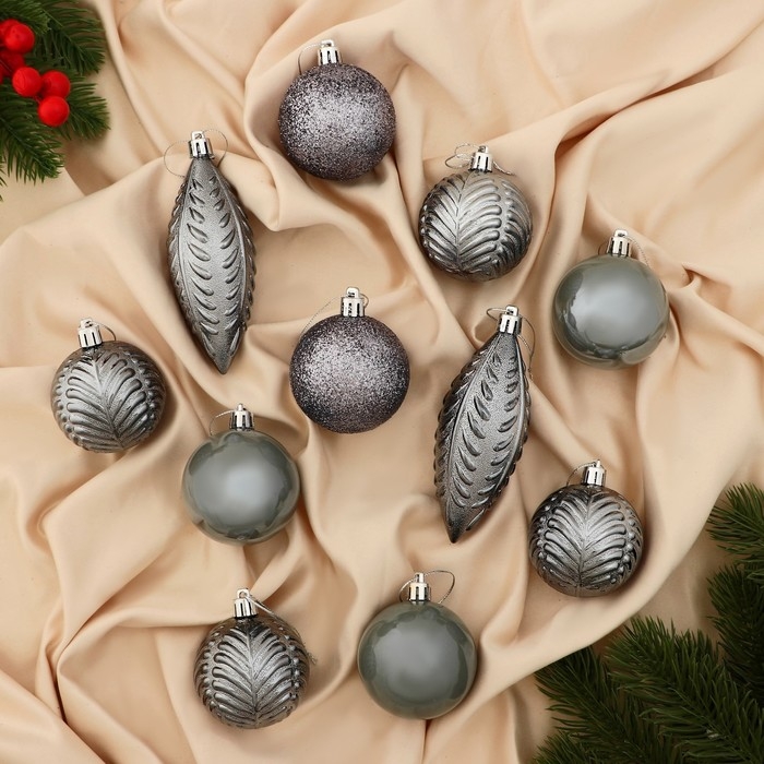 Набор украшений пластик 11 шт Набор украшений пластик 11 шт "Мелодия" сосулька, 6 см, серый