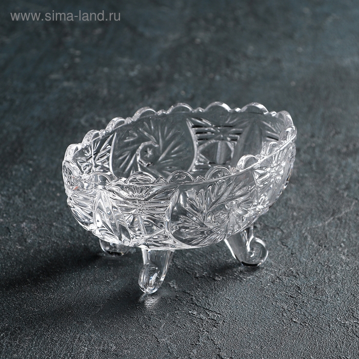 Конфетница стеклянная на ножках Доляна «Вихрь», 13,5×9×7,5 см Конфетница стеклянная на ножках Доляна «Вихрь», 13,5×9×7,5 см