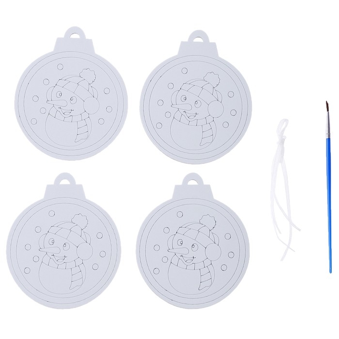 Ёлочное украшение под раскраску &laquo;Весельчак&raquo; 4 шт., кисть