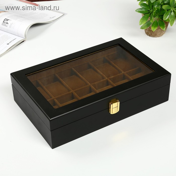 Шкатулка дерево под часы 12 отделений Шкатулка дерево под часы 12 отделений "Чёрная матовая" 8,3х31х20 см