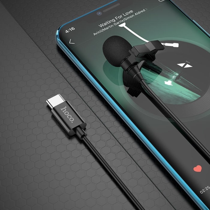 Петличный микрофон Hoco L14, Type-C, 2 м, чёрный Петличный микрофон Hoco L14, Type-C, 2 м, чёрный