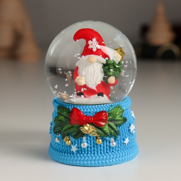 Сувенир полистоун водяной шар Сувенир полистоун водяной шар "Гномик с бантом и колокольчиками" МИКС 4,6х4,6х6,7 см