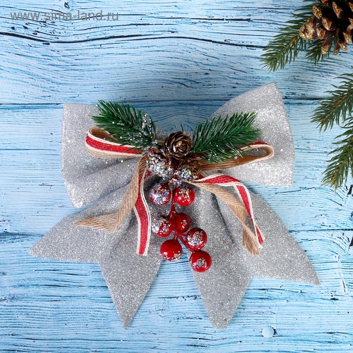 Ёлочная игрушка &laquo;Зимнее волшебство. Бант - шишки, ягодки&raquo; пластик, 21х18 см, серебро