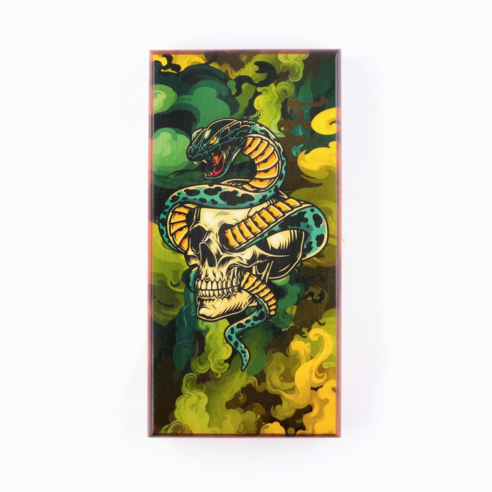 Нарды деревянные большие, настольная игра Нарды деревянные большие, настольная игра "Змея с Черепом", 40 х 40 см, с шашками