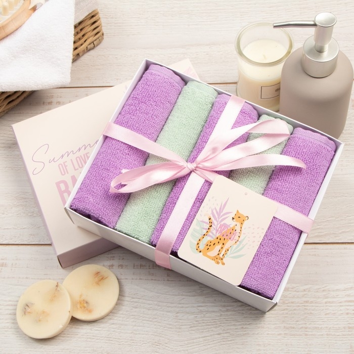 Набор махровых полотенец Этель Summer 30х30 см -5шт, 100% хлопок 340 гр/м2 Набор махровых полотенец Этель Summer 30х30 см -5шт, 100% хлопок 340 гр/м2