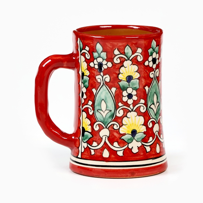 Кружка Риштанская Керамика "Цветы" 500 мл, красная