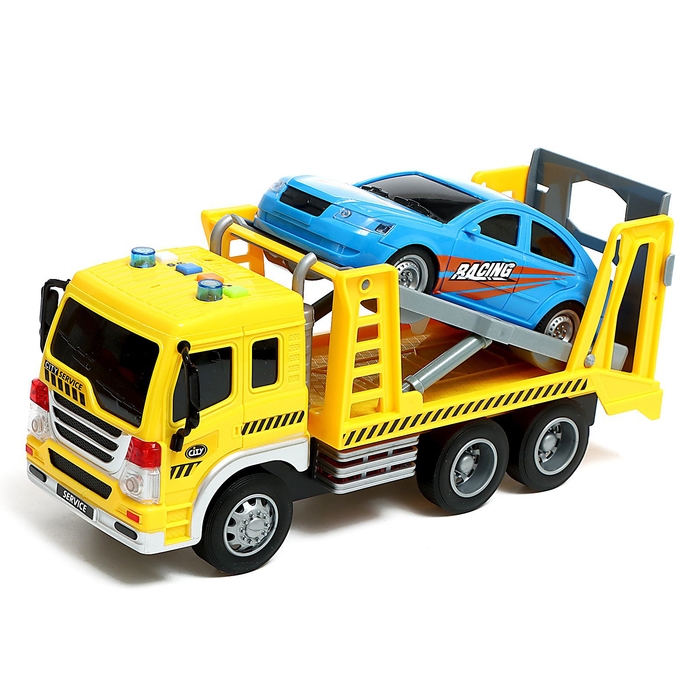 Грузовик инерционный «Эвакуатор», 1:16, с машиной, свет, звук Грузовик инерционный «Эвакуатор», 1:16, с машиной, свет, звук