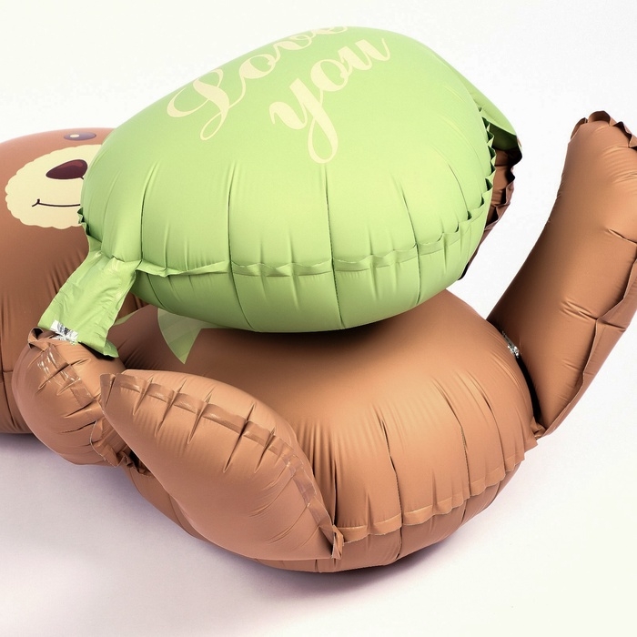 Шар фольгированный 42" &laquo;Медвежонок с зелёным сердцем&raquo;, матовый, цвет шоколадный, под воздух