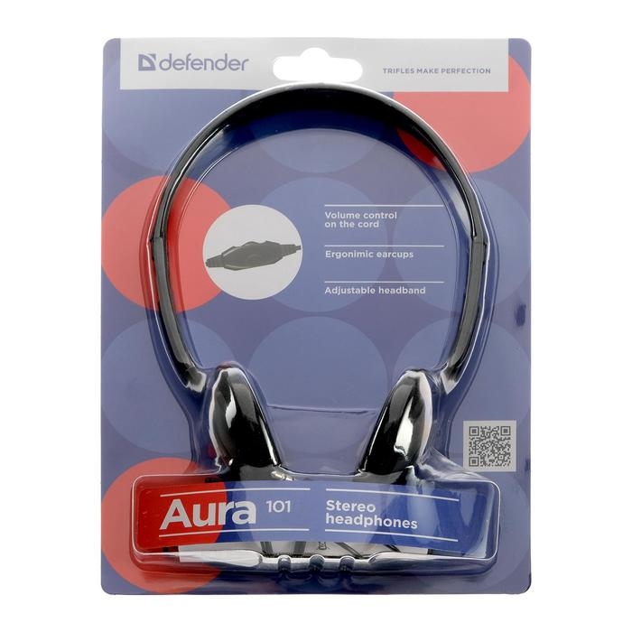 Наушники Defender Aura 101, накладные, 85 дБ, 32 Ом, 3.5 мм, 1.8 м, черный