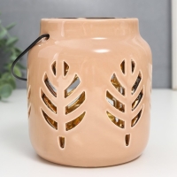 Подсвечник керамика на 1 свечу "Фонарь. Листья" внутри золото МИКС 11,5х9,5х9,5 см