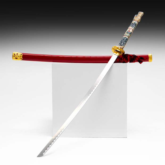 Сувенирное оружие &laquo;Катана на подставке&raquo;, красные ножны, голова дракона на рукоятке, 108 см
