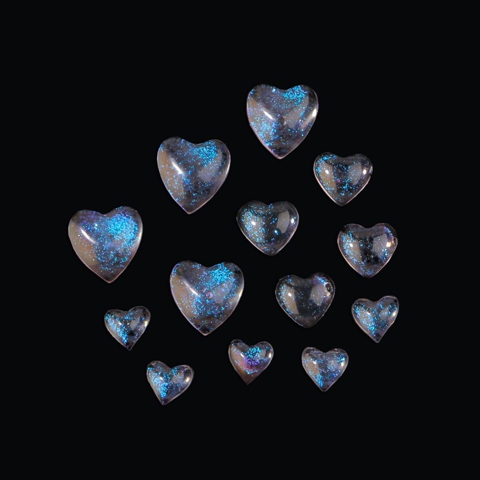 Фигурки для дизайна ногтей &laquo;Сердца&raquo;, объёмные, с блёстками, цвет полупрозрачный/розовый