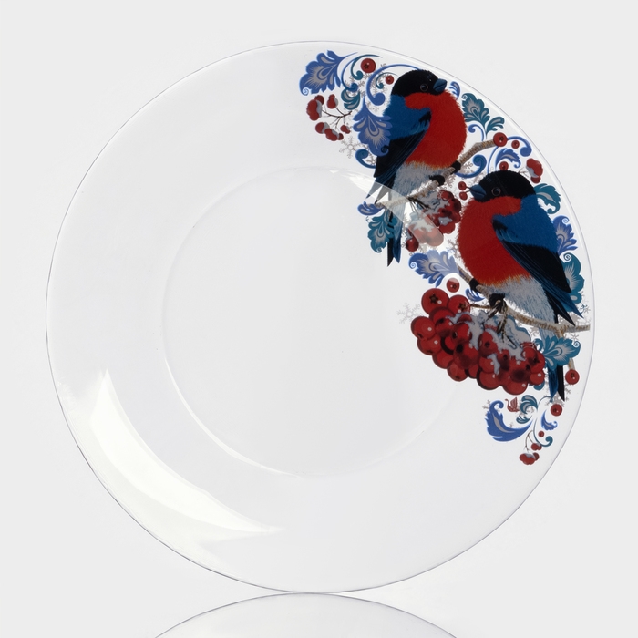 Тарелка стеклянная сервирвочная &laquo;Снегири на рябине&raquo;, d=19,6 см