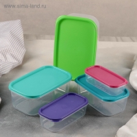 Набор пищевых контейнеров &laquo;Радуга&raquo;, 5 шт: 250 мл, 450 мл, 800 мл, 1,3 л, 2,1 л, прозрачные, крышки микс