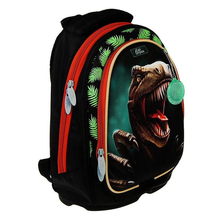 Рюкзак каркасный школьный, 39 х 28 х 18 см, + мешок для обуви, Calligrata П "Крутой дино", зелёный