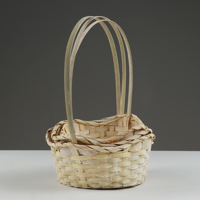 Набор корзин, 19х7,5х9,5/31 см, 22х9х11/34 см, 24х9х11,5/35 см, 3 шт, жёлтые, бамбук Набор корзин, 19х7,5х9,5/31 см, 22х9х11/34 см, 24х9х11,5/35 см, 3 шт, жёлтые, бамбук