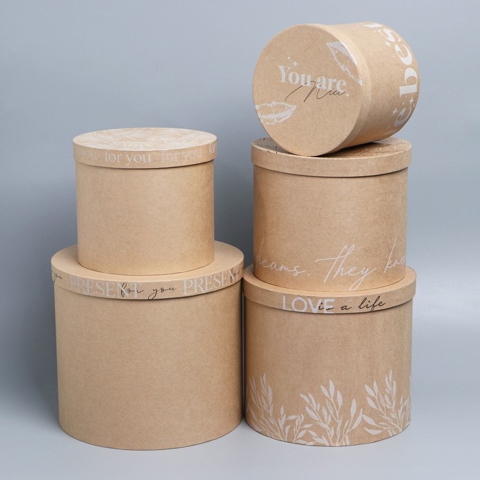 Набор коробок 5 в 1, упаковка подарочная, &laquo;Крафт&raquo;, 13 х 13,5‒19.5 х 23 см