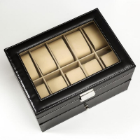 Шкатулка под часы двойная 20 отделений кожзам "Классика" чёрная матовая 16,5х28х21 см Шкатулка под часы двойная 20 отделений кожзам "Классика" чёрная матовая 16,5х28х21 см