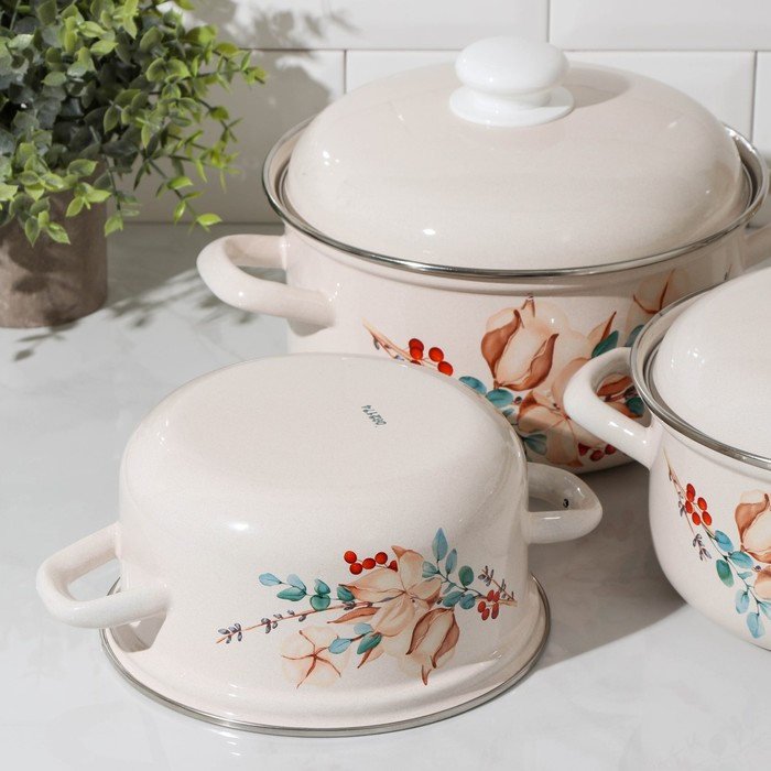 Набор эмалированных кастрюль «Унесенные ветром», 3 предмета: 1.5 л, 2 л, 3 л, индукция Набор эмалированных кастрюль «Унесенные ветром», 3 предмета: 1.5 л, 2 л, 3 л, индукция