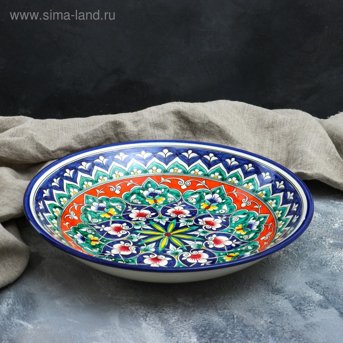 Ляган Риштанская Керамика Ляган Риштанская Керамика "Цветы", 33 см, синий