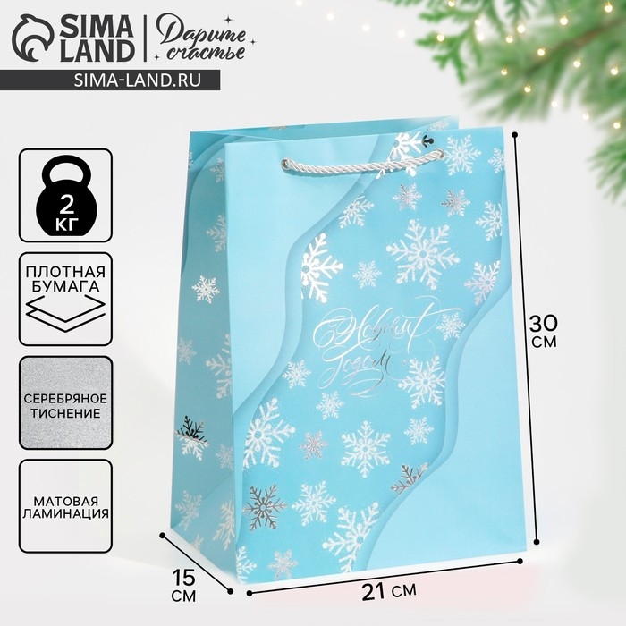 Пакет подарочный новогодний ламинированный &laquo;Лёд&raquo;, 21 х 30 х 15 см, Новый год