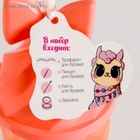 Подарочный набор для макияжа бровей &laquo;Милая альпака&raquo;, пинцет, кисть для макияжа, зеркало, трафарет, BEAUTY FOX