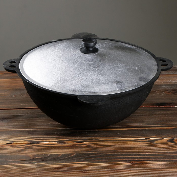 Казан чугунный, 10 л, круглое дно, алюминиевая крышка Казан чугунный, 10 л, круглое дно, алюминиевая крышка