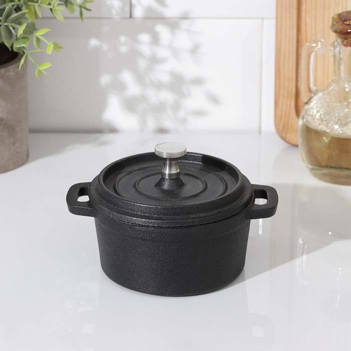 Кастрюля чугунная Volcano, 13&times;10&times;6 см, для подачи, цвет чёрный