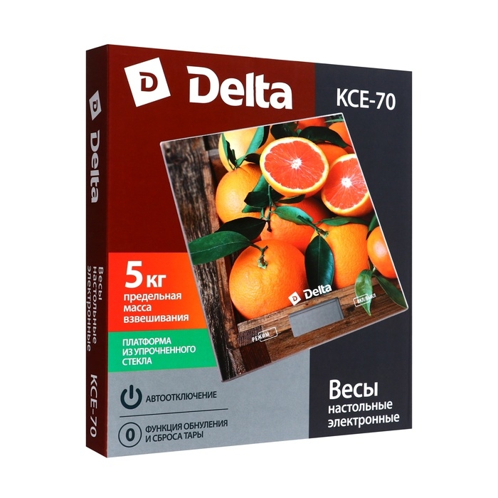 Весы кухонные DELTA KCE-70, электронные, до 5 кг, рисунок Весы кухонные DELTA KCE-70, электронные, до 5 кг, рисунок "Сочные апельсины"