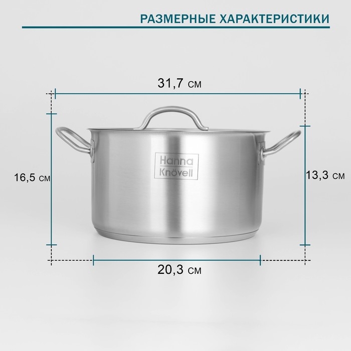 Кастрюля из нержавеющей стали Hanna Kn&ouml;vell с крышкой, 5 л, d=22 см, h=13 см, толщина стенки 0,6 мм, индукция