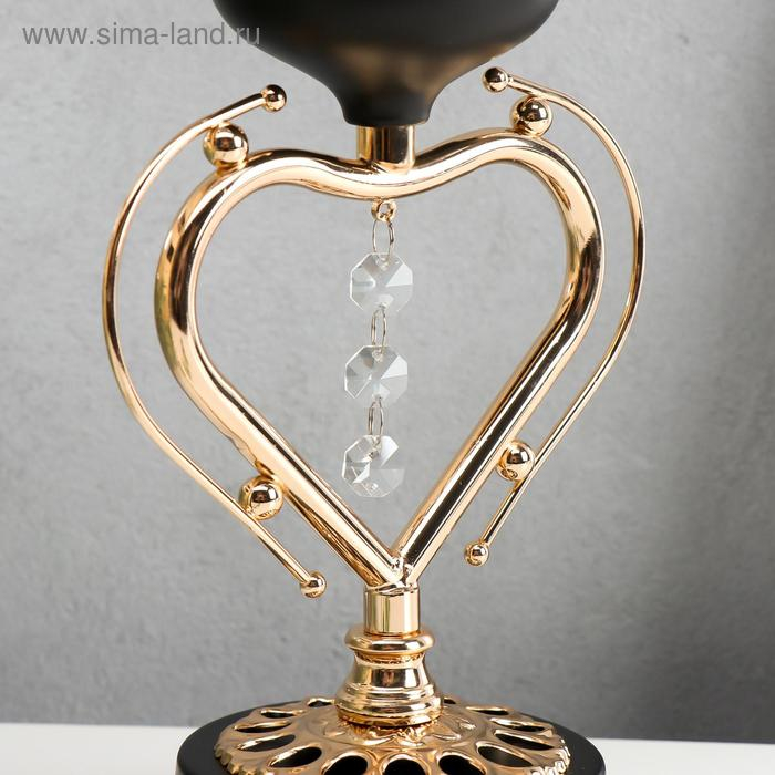 Подсвечник металл на 1 свечу "Сердце" чёрный с золотом 23х14,5х9,8 см
