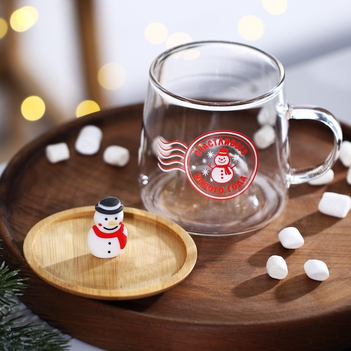 Новый год. Кружка новогодняя стеклянная с крышкой &laquo;Счастливого нового года&raquo;, 350 мл