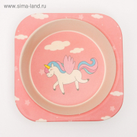 Набор бамбуковой посуды &laquo;Единорог&raquo;, тарелка, миска, стакан, приборы, 5 предметов