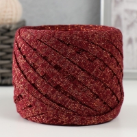 Трикотажная пряжа "Риббон" с люрексом 85м/170&plusmn;5 гр (Вишня, люрекс: Медь)