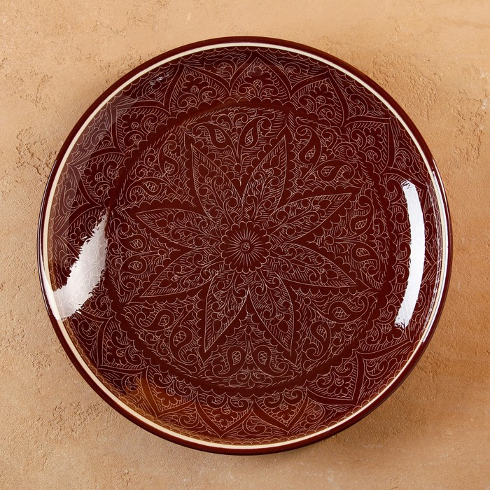 Ляган круглый, 31 см, риштанская роспись, коричневый Ляган круглый, 31 см, риштанская роспись, коричневый