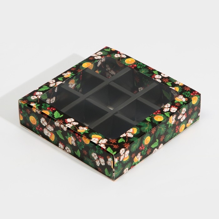 Коробка под 9 конфет с ячейками &laquo;Вкусный новый год&raquo; 14,5 х 14,5 х 3,5 см, Новый год