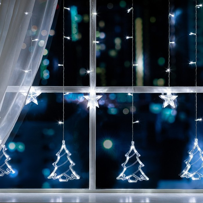 Гирлянда &laquo;Бахрома&raquo; 2.4 &times; 0.9 м с насадками &laquo;Ёлки&raquo;, IP20, прозрачная нить, 138 LED, свечение белое, 8 режимов, 220 В