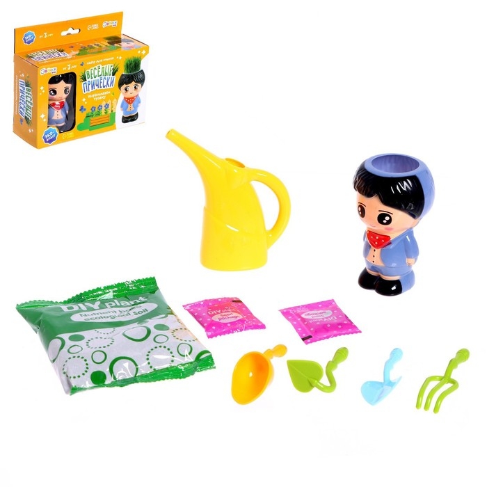 Набор для опытов &laquo;Весёлые прически: Мальчик&raquo;, выращиваем травку