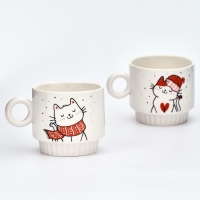 Новый год. Набор кружек из керамики &laquo;Снежные котики&raquo;, 250 мл, 2 шт
