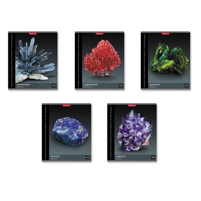 Тетрадь 48 листов в клетку, ErichKrause Тетрадь 48 листов в клетку, ErichKrause "Энциклопедия: Минералы", обложка мелованный картон, блок офсет 100% белизна, МИКС