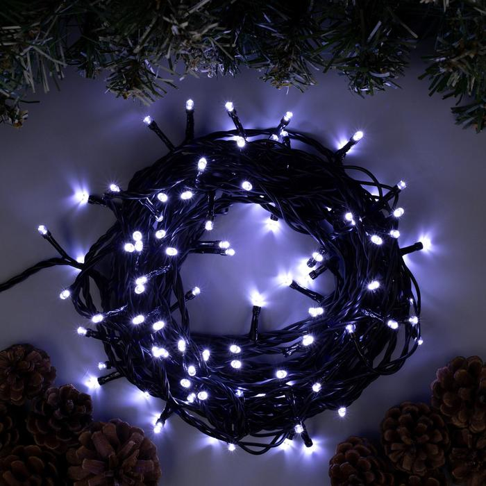 Гирлянда &laquo;Нить&raquo; 10 м, IP44, тёмная нить, 100 LED, свечение белое, 8 режимов, 220 В