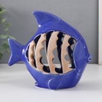 Подсвечник керамика на 1 свечу "Рыбка с узорами" синий 15,7х8,8х14,3 см