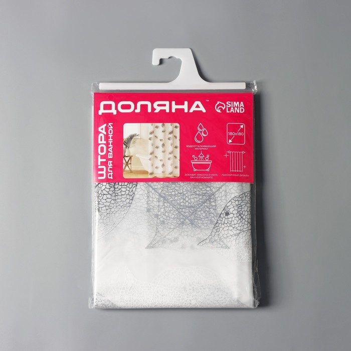 Штора для ванны Доляна &laquo;Чёрно-белые листья&raquo;, 180&times;180 см, EVA