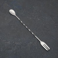 Ложка барная из нержавеющей стали с вилкой, длина 32,5 см, цвет серебряный Ложка барная из нержавеющей стали с вилкой, длина 32,5 см, цвет серебряный