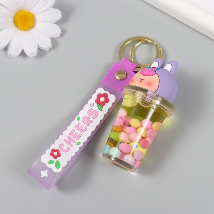 Брелок резина с карабином, ремешком Брелок резина с карабином, ремешком "Стакан с крышкой зайкой" водный с декором 8х3,5х3,5 см 104989