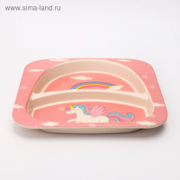 Набор бамбуковой посуды &laquo;Единорог&raquo;, тарелка, миска, стакан, приборы, 5 предметов