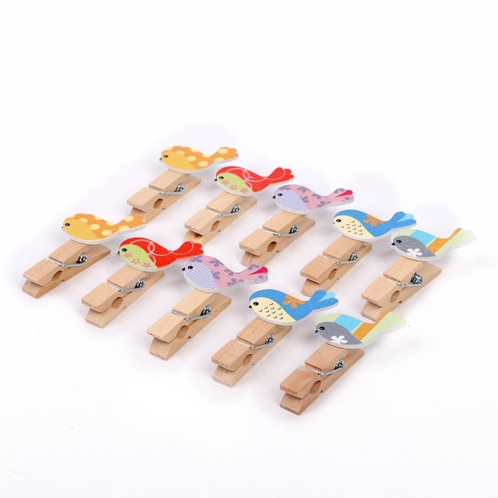 Прищепки декоративные с веревкой для подвеса «Весенние птички» набор 10 шт. Прищепки декоративные с веревкой для подвеса «Весенние птички» набор 10 шт.