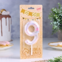 Свеча в торт "Белый мрамор", цифра "9", ГИГАНТ, 9 см Свеча в торт "Белый мрамор", цифра "9", ГИГАНТ, 9 см