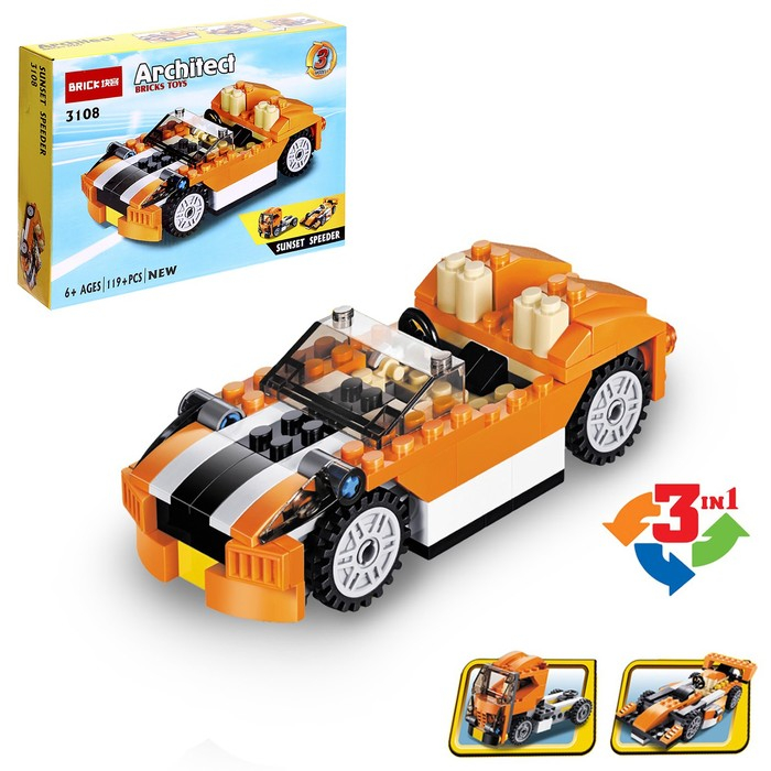 Конструктор «Гоночный автомобиль», 3 варианта сборки, 119 деталей Конструктор «Гоночный автомобиль», 3 варианта сборки, 119 деталей